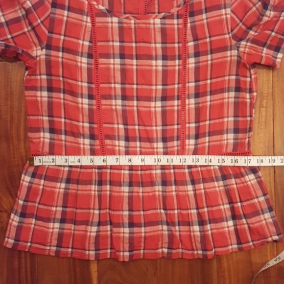 ⭐️4/25 Anthropologie Plaid Red Blouse Size Small Maeve Short Sleeve - Picture 7 of 8